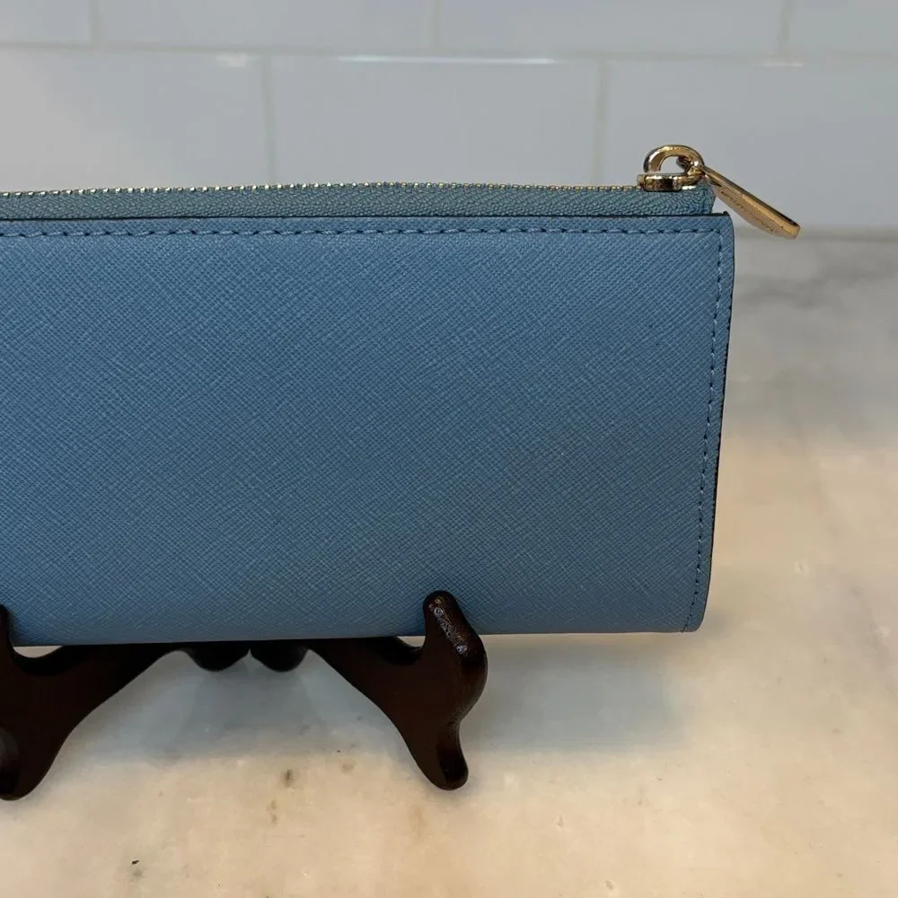 Michael Kors Wallet Blue Jet Set Travel Large Saffiano Leather Fill Quarter-Zip